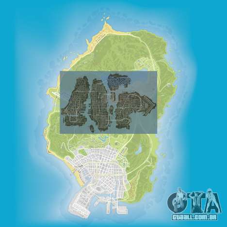uma comparação do tamanho dos mapas do GTA 5 e GTA 4