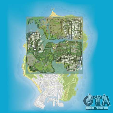 uma comparação do tamanho dos mapas do GTA 5 e GTA San Andreas