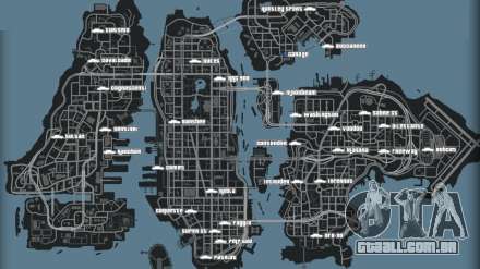 Mapa de carros no GTA 4 - todos os carros em um mapa