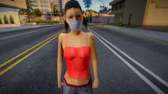 Katie Zhang em uma máscara protetora para GTA San Andreas